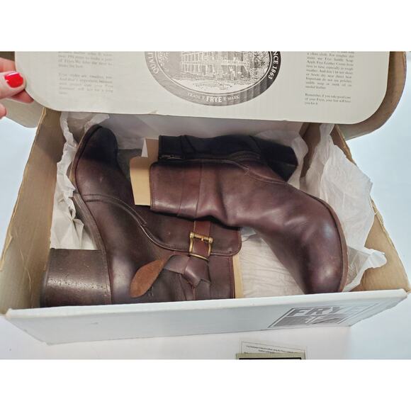 Frye Womens 11 Brown Ankle Boots Malorie Leather Bootie Stacked Heel Buckle - Picture 11 of 11
